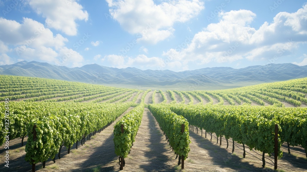 Fototapeta premium Serene Vineyard Landscape Under a Sunny Sky