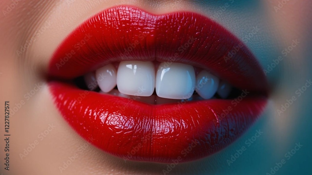 Obraz premium Close-up of Red Lips with White Teeth