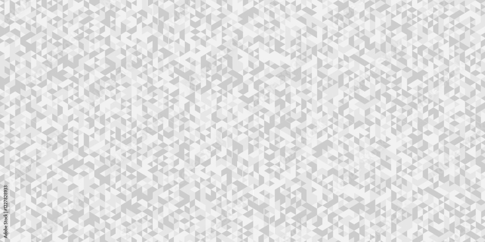 Fototapeta premium Abstract seamless gradient white and gray triangle random cube web isometric design. diamond creative wall low polygon technology light art white fabric mosaic vector background
