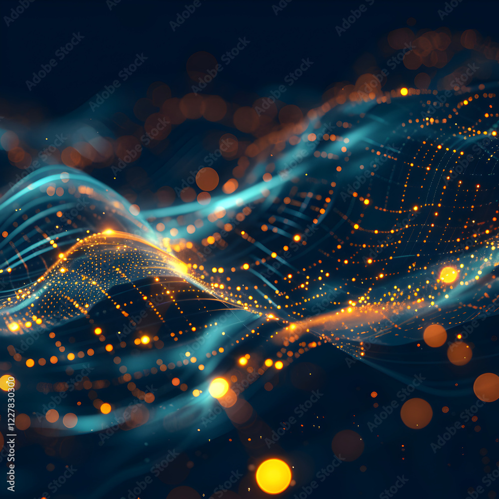 Obraz premium Abstract digital waves with glowing particles, representing data flow and connectivity.