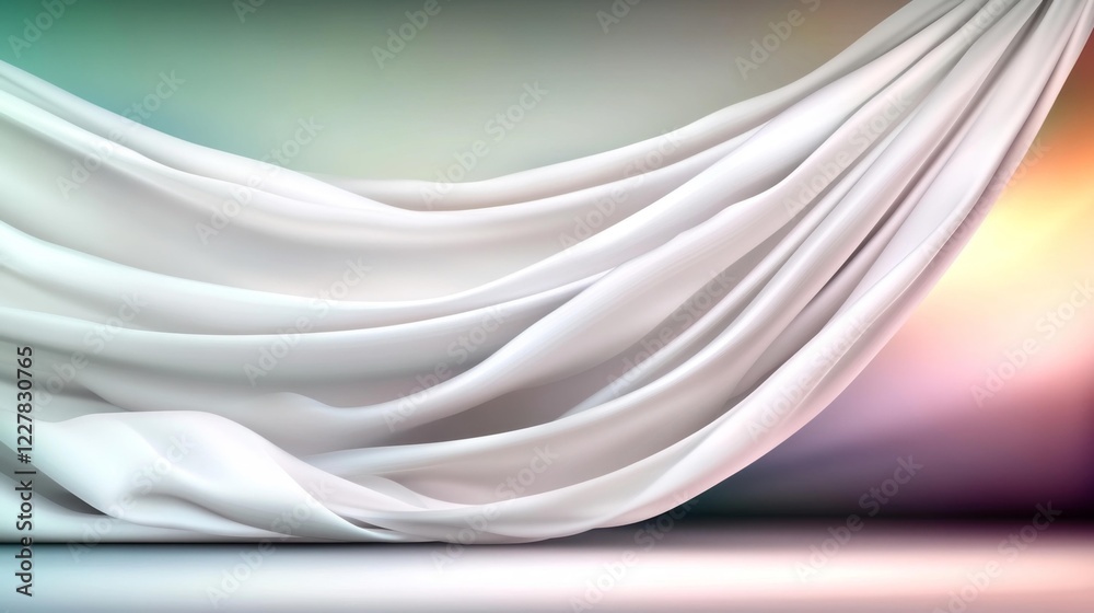 Fototapeta premium Elegant White Silk Fabric Waves with Pastel Background. Generative AI