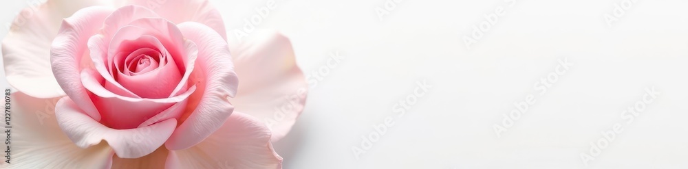 Delicate pink rose isolated on bright white  Petals show exquisite detail ,  close up,  macro,  elegant