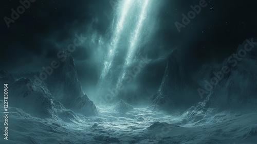 Surreal Northern Lights Over Snowy Mountains. Generative AI