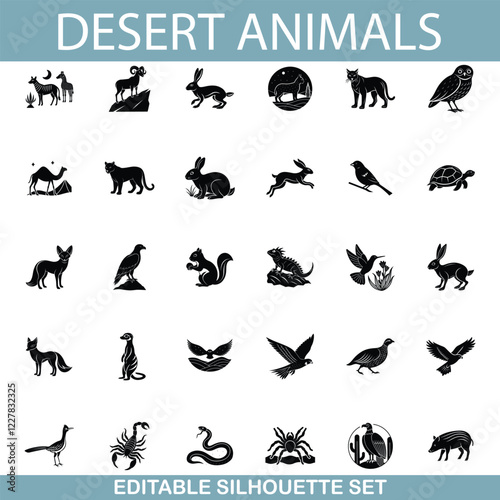 Desert Animals Editable Silhouette Set of Wildlife Icons
