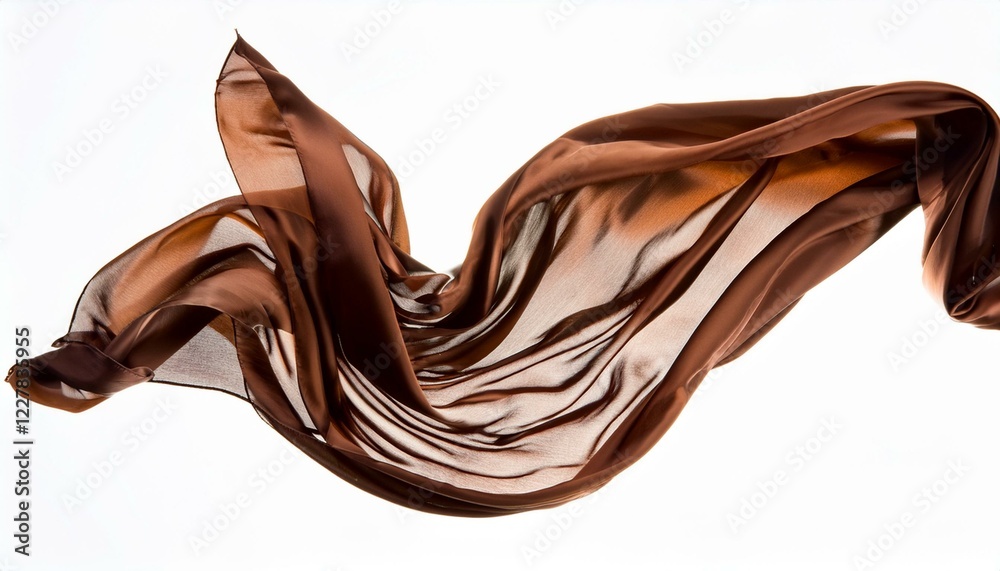 brown silk fabric floating on white brown silk fabric floating on white