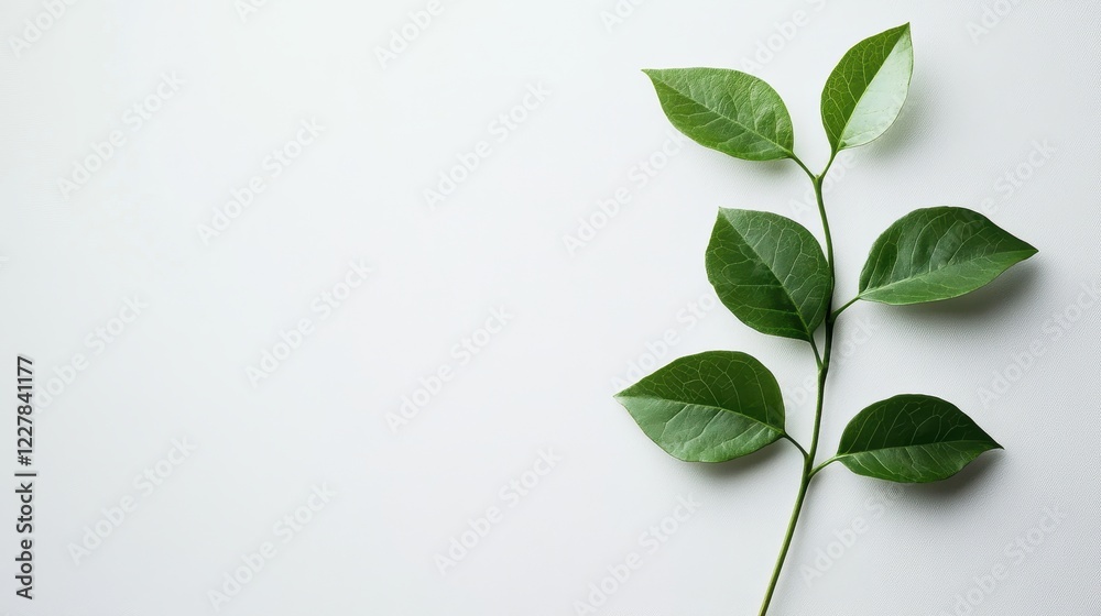 Obraz premium Serene Green Sprig on White Background: Minimalist Nature Photography