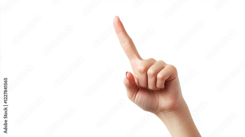 Woman Hand Index Finger Pointing Up, Isolated on a White Background Woman Hand Index Finger Pointing Up, Isolated on a White Background