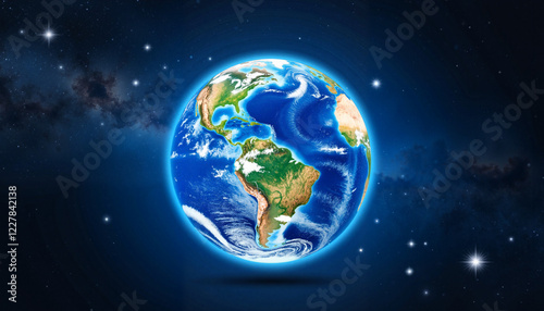 Earth view from space against a starry background