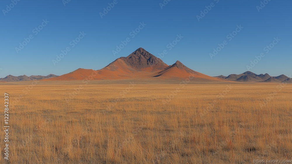 Obraz premium Desert landscape, single mountain, vast plains, clear sky, scenic vista