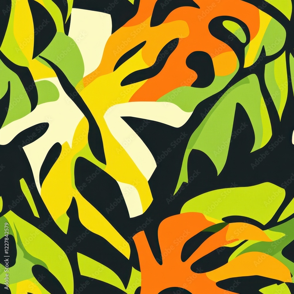 Naklejka premium Colorful Abstract Tropical Leaf Pattern in Bold Artistic Design