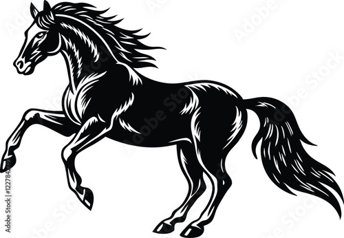 Beautiful black Andalusian horse running in paddock