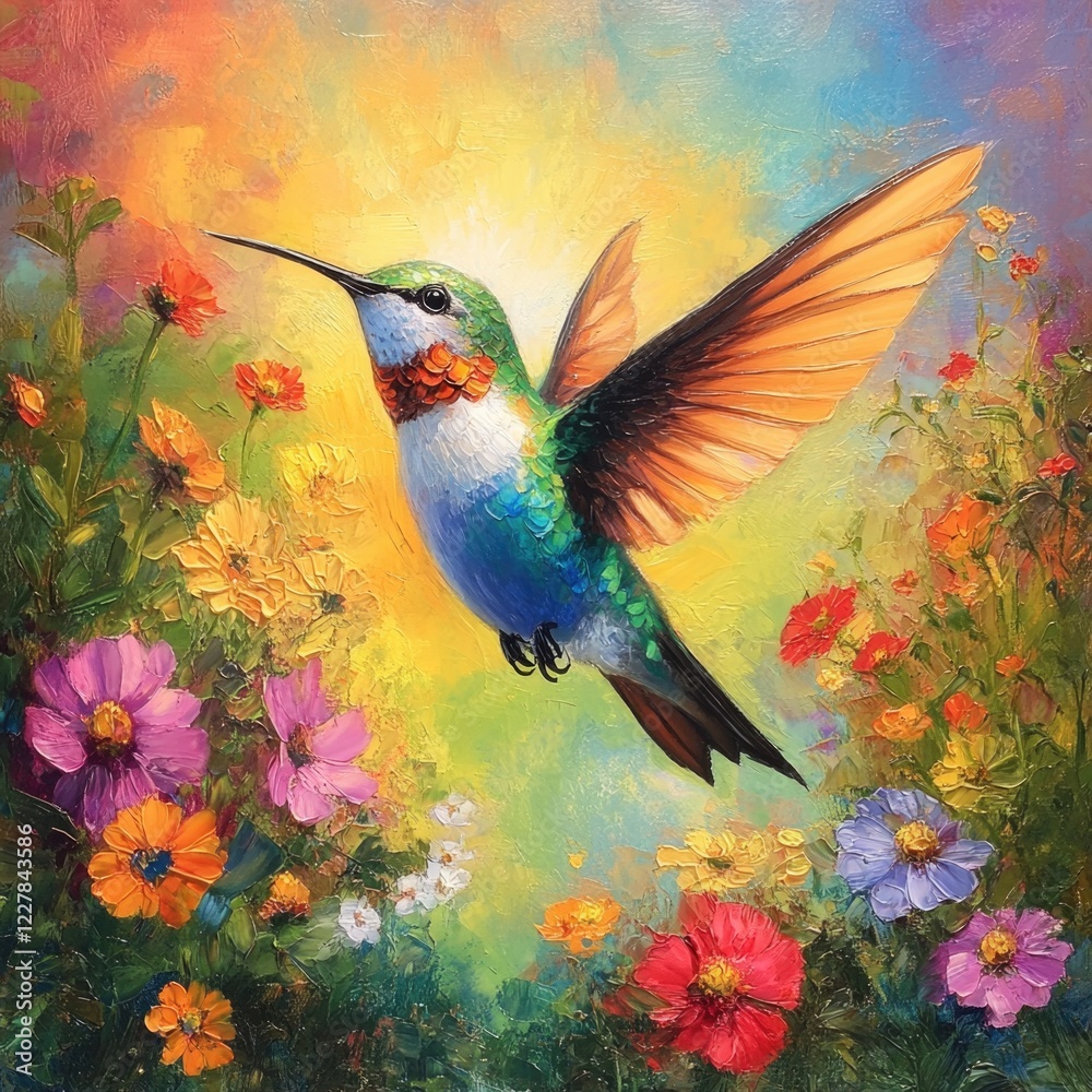 Fototapeta premium Hummingbird with flowers