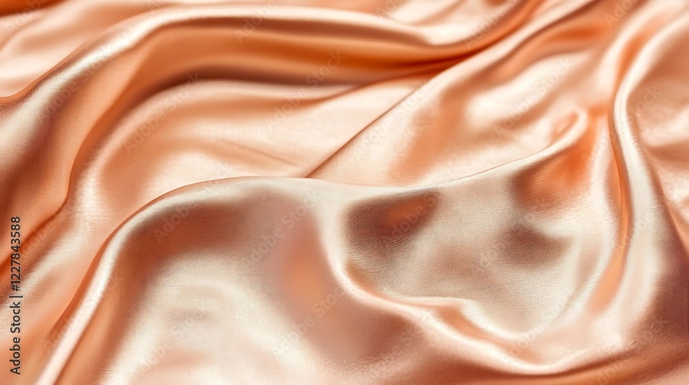 Fototapeta premium Draped Peach Colored Silk Fabric Texture Background