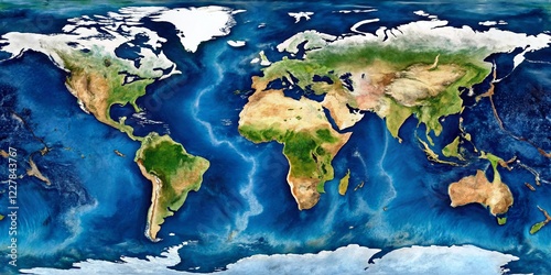 Fototapeta Naklejka Na Ścianę i Meble -  Detailed World Map: Continents, Oceans, Satellite View, Global Perspective, Textured Earth