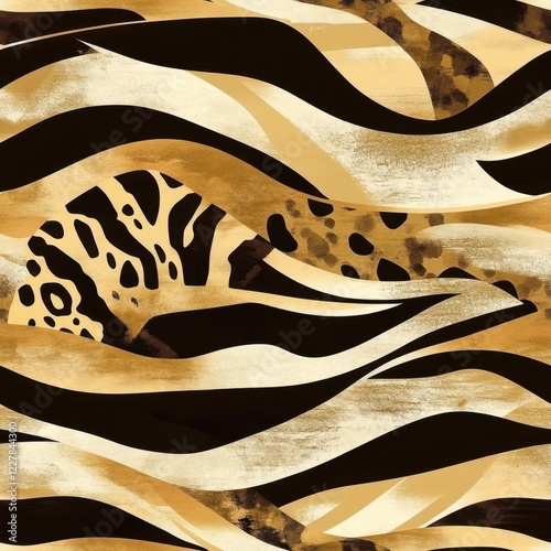 Abstract Animal Print Pattern with Gold, Black, and Brown Elements