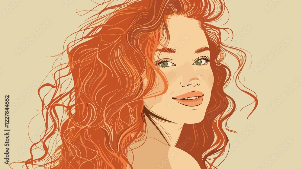 Gorgeous Redhead Woman with Long Curly Hair Smiling Gorgeous Redhead Woman with Long Curly Hair Smiling