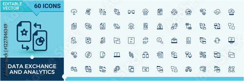 Data Exchange and Analytics icon set. Includes thin line data, on, innovation, global, computer and more. Web icons. Editable vector icon and illustration.