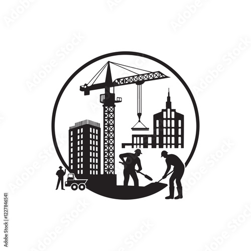 construction silhouette vector clip art logo