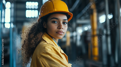 Young Mixed-Race Black African American Female Construction Builder Industrial Factory Worker