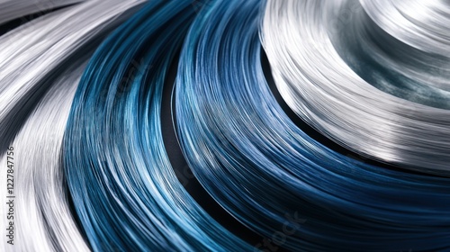 Abstract swirling blue and silver lines, dynamic motion background