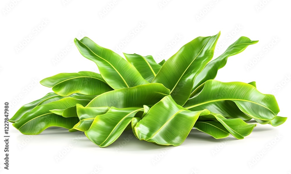 Lush green leaves, studio shot, isolated, white background, design element Lush green leaves, studio shot, isolated, white background, design element