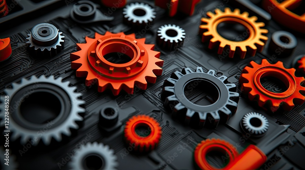Interlocking Gears in Orange and Black Pattern Interlocking Gears in Orange and Black Pattern