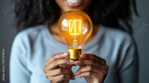 A person holding a glowing lightbulb as a symbol of creativity and innovation photo