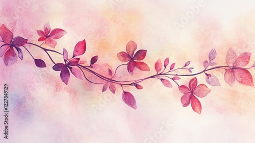 Watercolor floral vine, pastel background, nature design, home decor