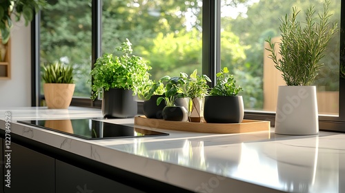 Kitchen Windowsill Herb Garden Plants Pots photo