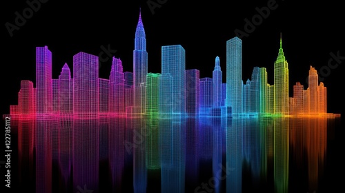 Colorful city skyline reflection, night