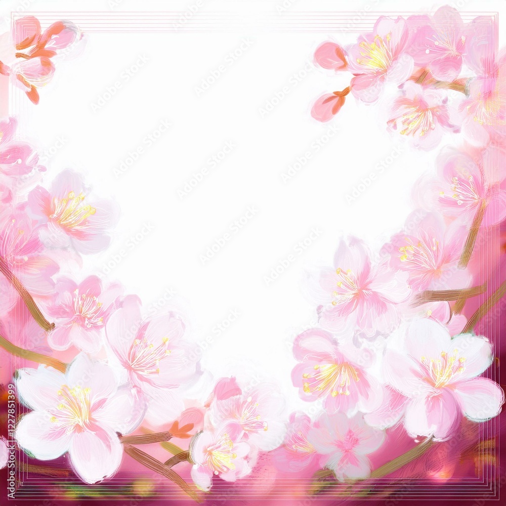 Illustration of beautiful close up cherry blossom border in springtime on white background with space for text Illustration of beautiful close up cherry blossom border in springtime on white background with space for text