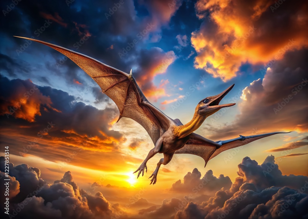 Obraz premium Double Exposure: Prehistoric Sky - Pterosaurs Soaring Through Cloudscape