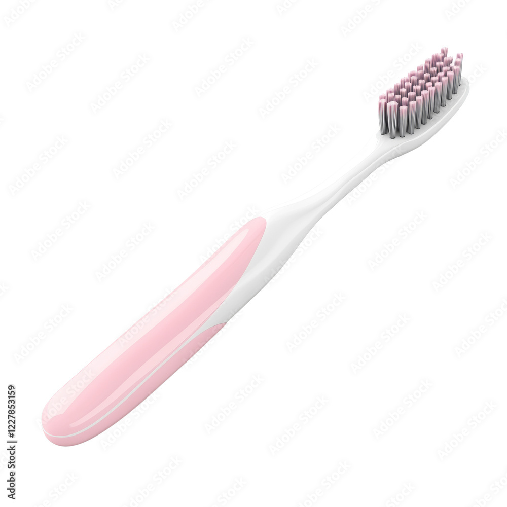 The image shows a pink and white toothbrush isolated on a black background. It is a modern design. The image shows a pink and white toothbrush isolated on a black background. It is a modern design.