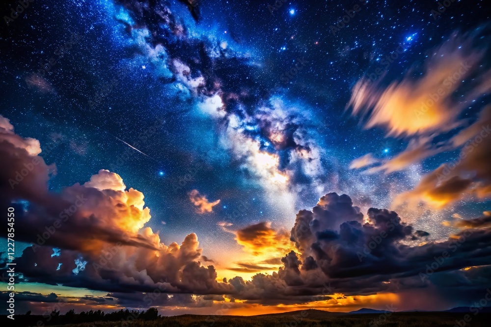 Fototapeta premium Dramatic Black and White Cloudscape, Blue Sky, Night Photography Stock Photo