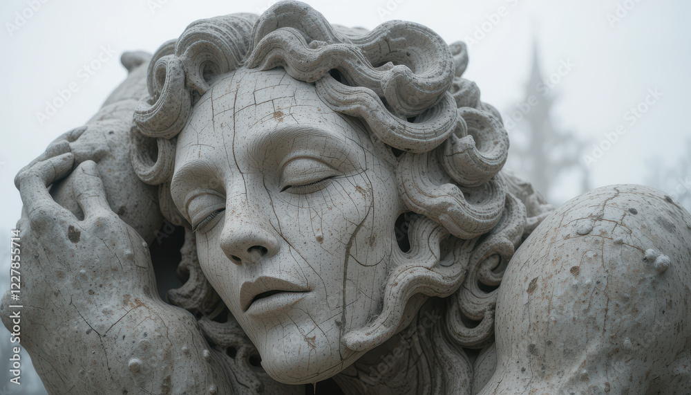 A serene sculpture of a figure resting, conveying tranquility. A serene sculpture of a figure resting, conveying tranquility.