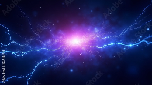 A glowing aura with expanding energy lines, radiating electric blue and violet light against a dark cosmic backdrop.