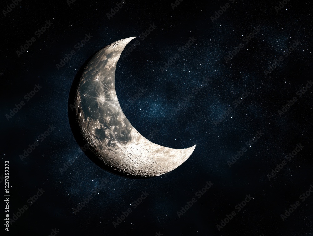 Fototapeta premium Crescent Moon against Dark Starry Sky with Ethereal Glow