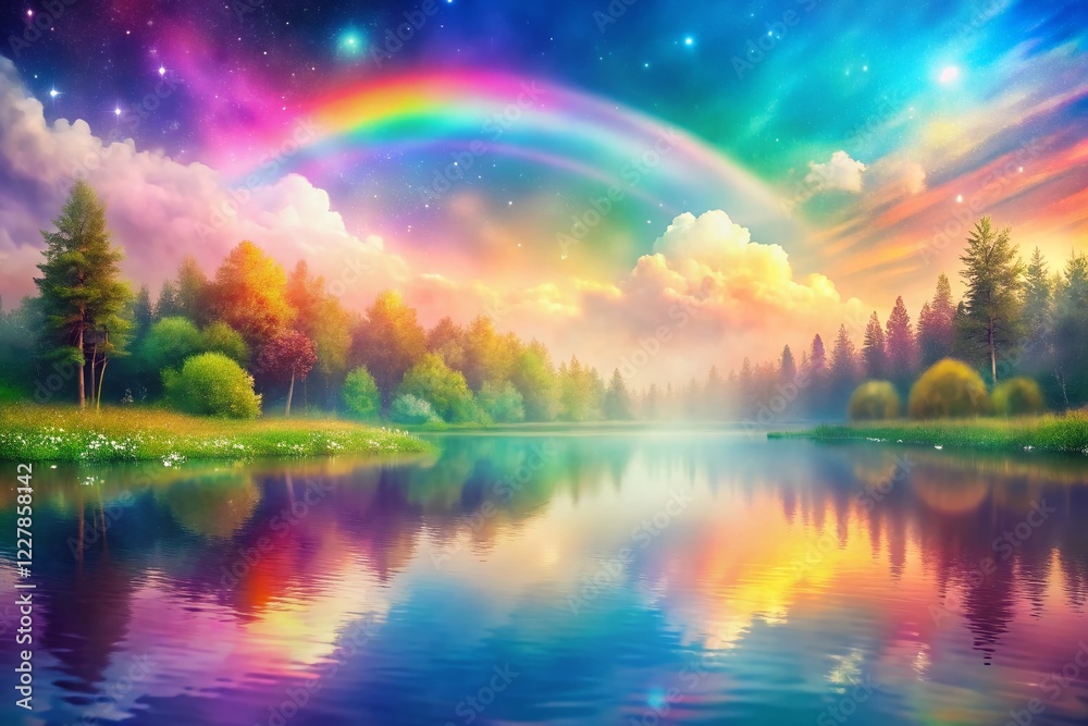 Naklejka premium Dreamy Asymmetrical Rainbow Haze: Tilt-Shift Watercolor Background