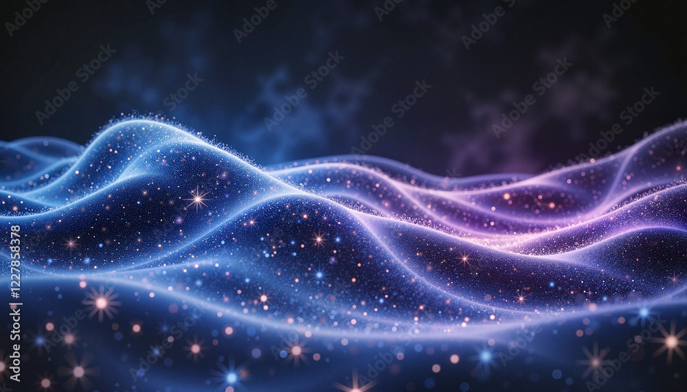 Fototapeta premium Ethereal glowing particles forming a cosmic wave against galaxy backdrop
