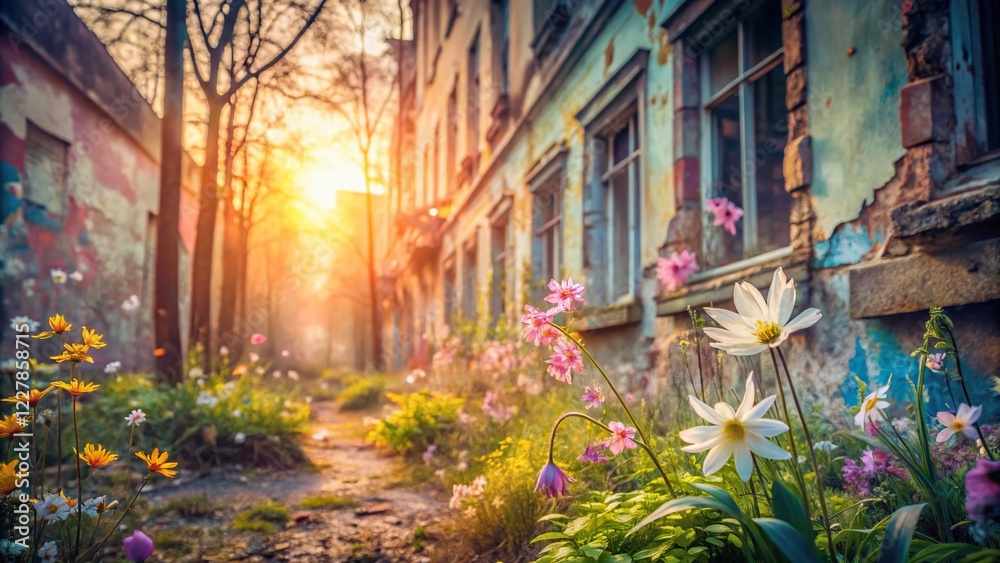 Fototapeta premium Dreamy Pastel Spring Flowers Urban Exploration Wallpaper