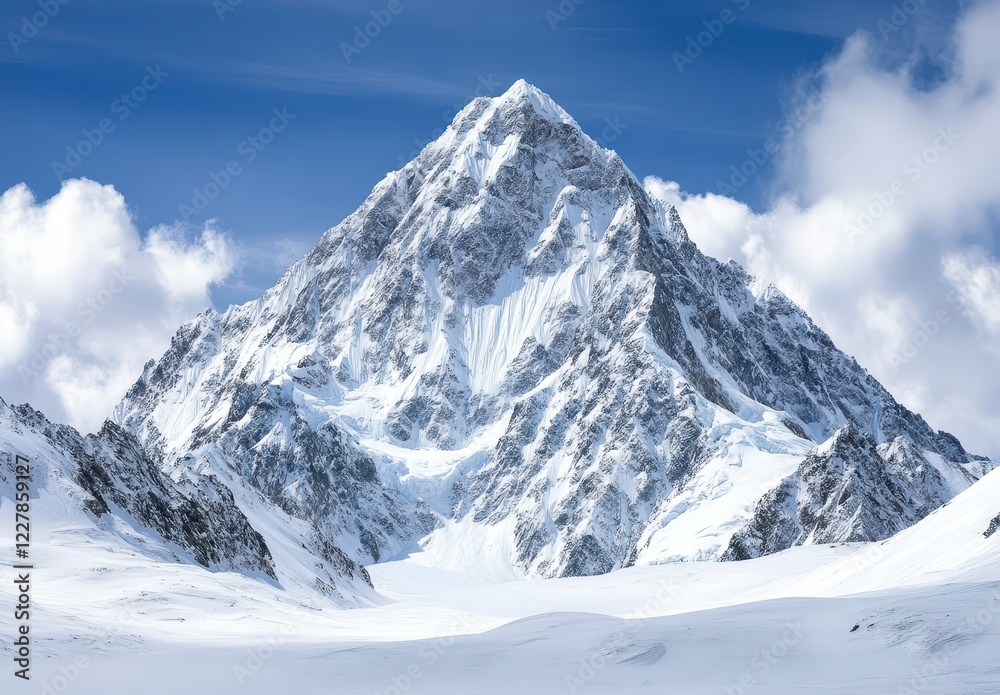 Majestic Snow Covered Mountain Peak Under A Vibrant Blue Sky Majestic Snow Covered Mountain Peak Under A Vibrant Blue Sky