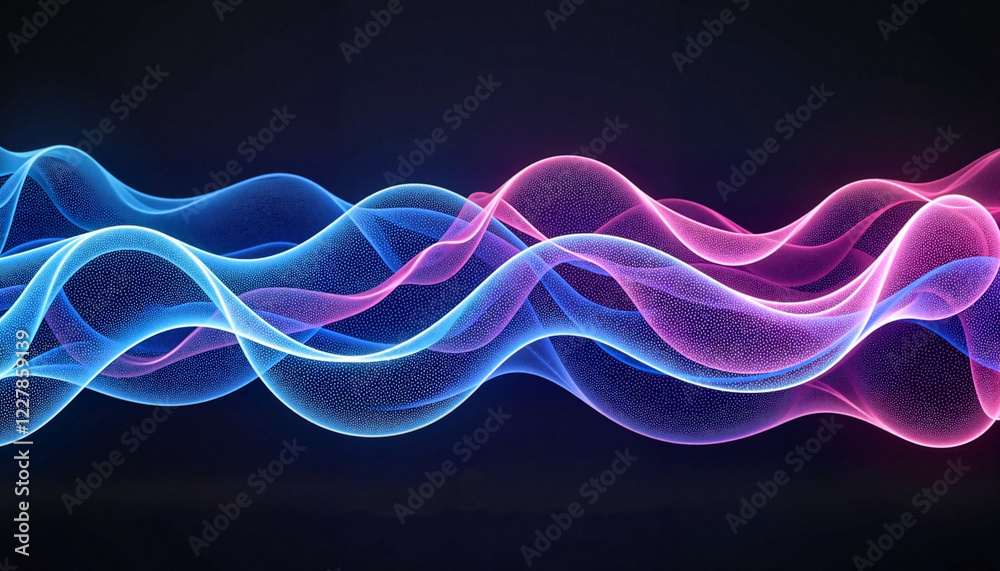 Fototapeta premium Futuristic glowing blue and pink waves in symmetrical patterns, digital art