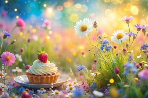 Dreamy Spring Meadow Wildflowers: Abstract Food Photography Background