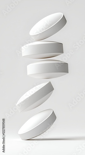Floating White Pills in a Minimalist Style on a Light Background