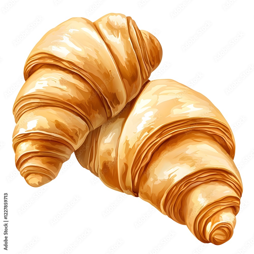 Freshly Baked Croissants on White Background with Golden Layers Freshly Baked Croissants on White Background with Golden Layers