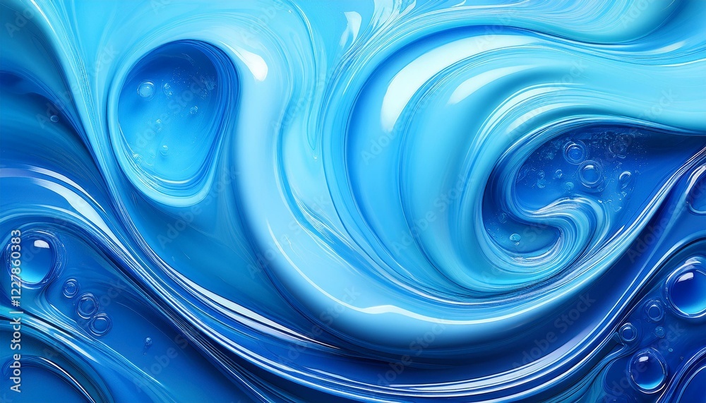 Fototapeta premium blue hyaluronic acid gel or serum swirling texture background moisturizing and hydrating cosmetic product concept