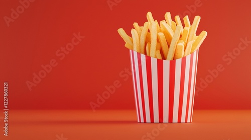 Crispy Golden French Fries in a Red and White Striped Box