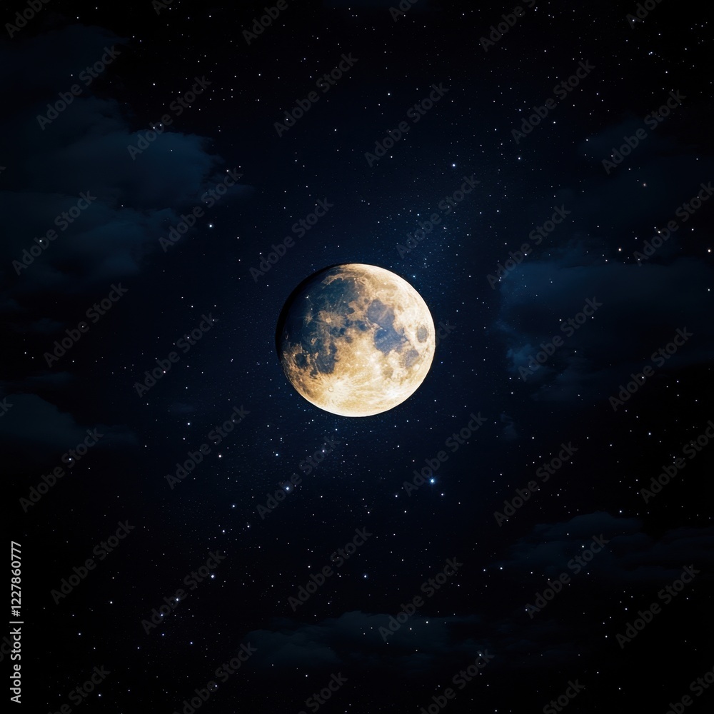 Fototapeta premium Majestic Full Moon Illuminating a Starry Night Sky with Clouds