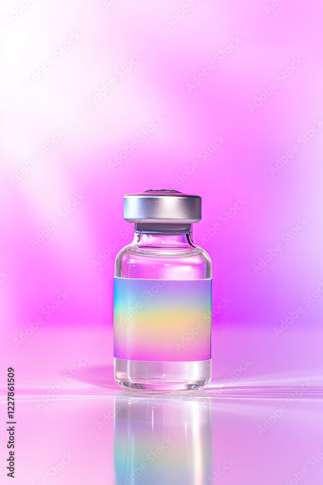 close-up photo of transparent vaccine vial placed on polished surface under bright lighting with sterile background close-up photo of transparent vaccine vial placed on polished surface under bright lighting with sterile background