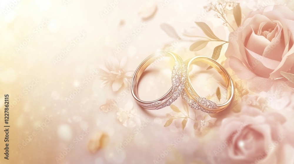 Diamond Wedding Rings Resting Amongst Roses Diamond Wedding Rings Resting Amongst Roses